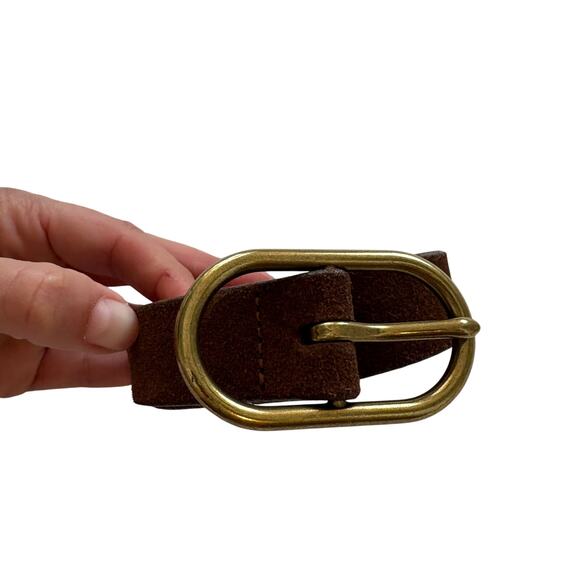 J Crew Women Brown Suede Belt with Gold Buckle Detail Small - Picture 1 of 4